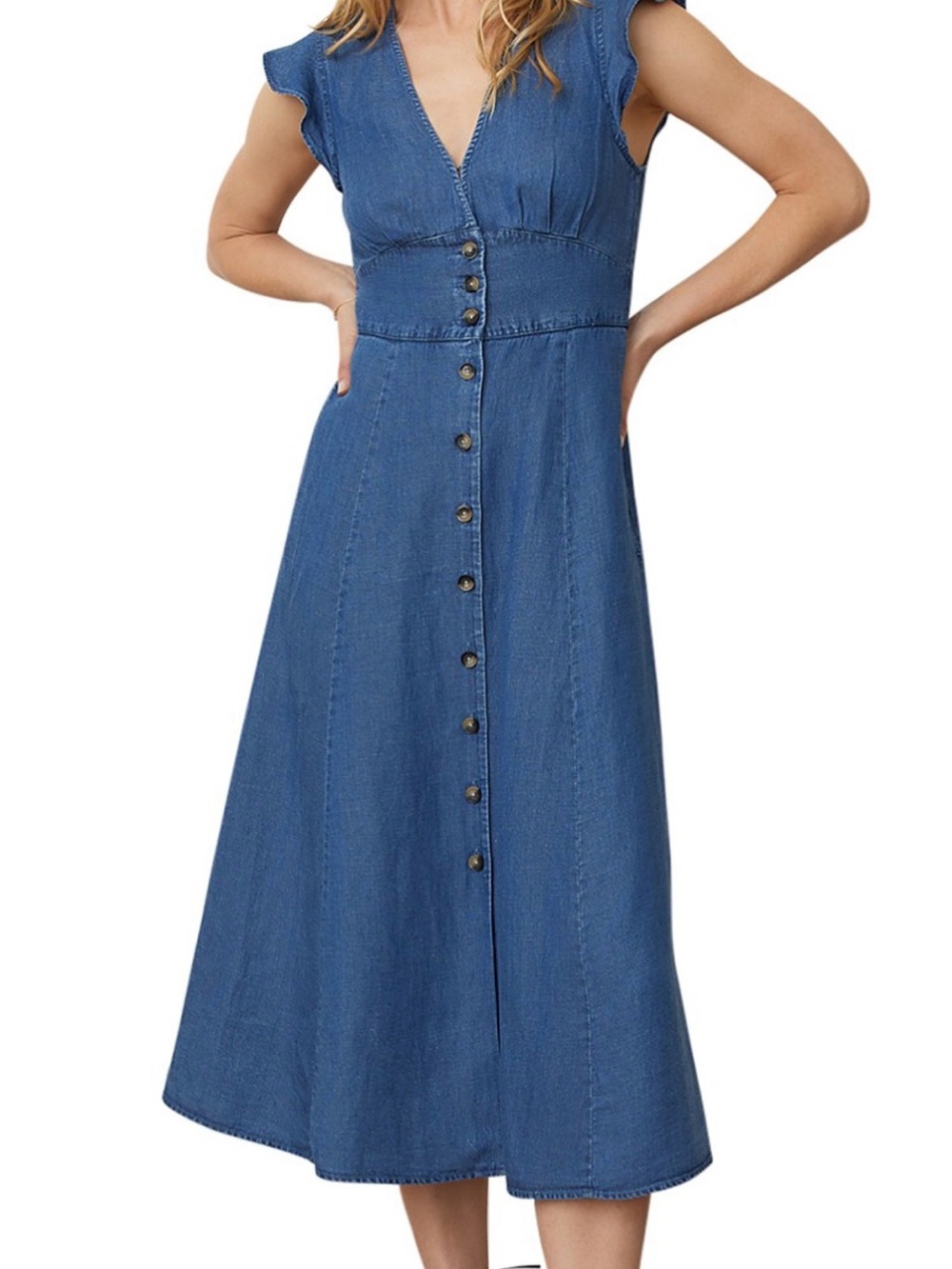 Marine Layer Camila Blue Denim Button-Down Midi Dress Medium Wash New With Tags